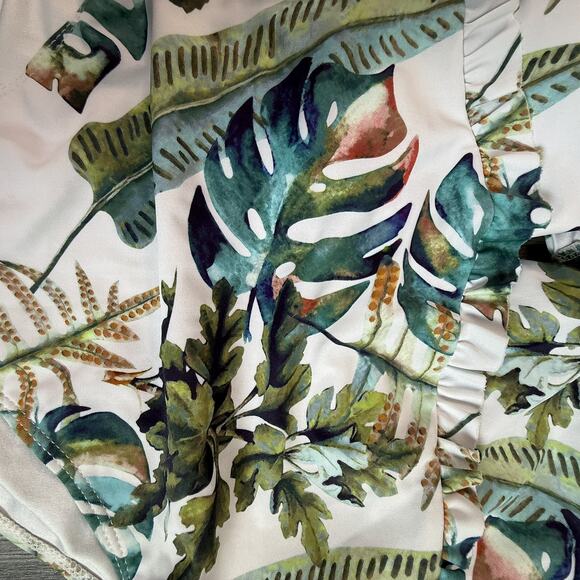 Coeur de Vague Tropical Leaf Print One Piece Swimsuit Large Lace Up Front - Picture 5 of 6